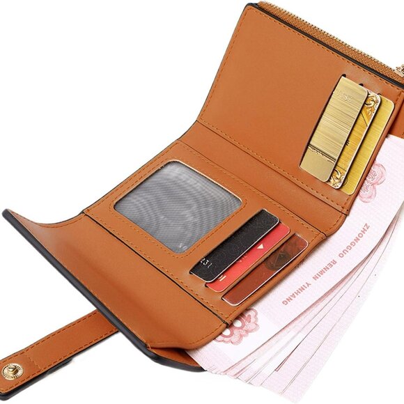 Leather Womens Wallet Compact RFID Trifold with Card Slots Coin Pocket - Picture 4 of 8